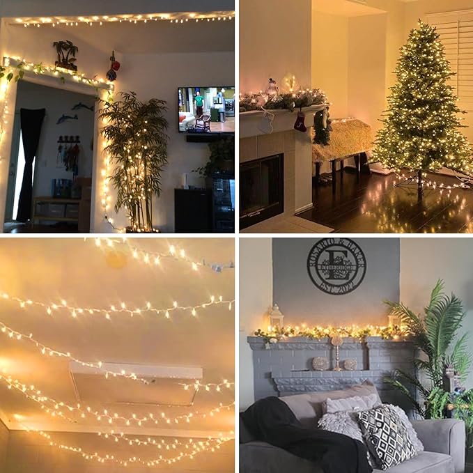 50 Count Clear Warm White Christmas String Lights 13FT Incandescent Mini Lights Plug In White Wire for Christmas Tree Mantle Wedding Party Indoor Outdoor Decor