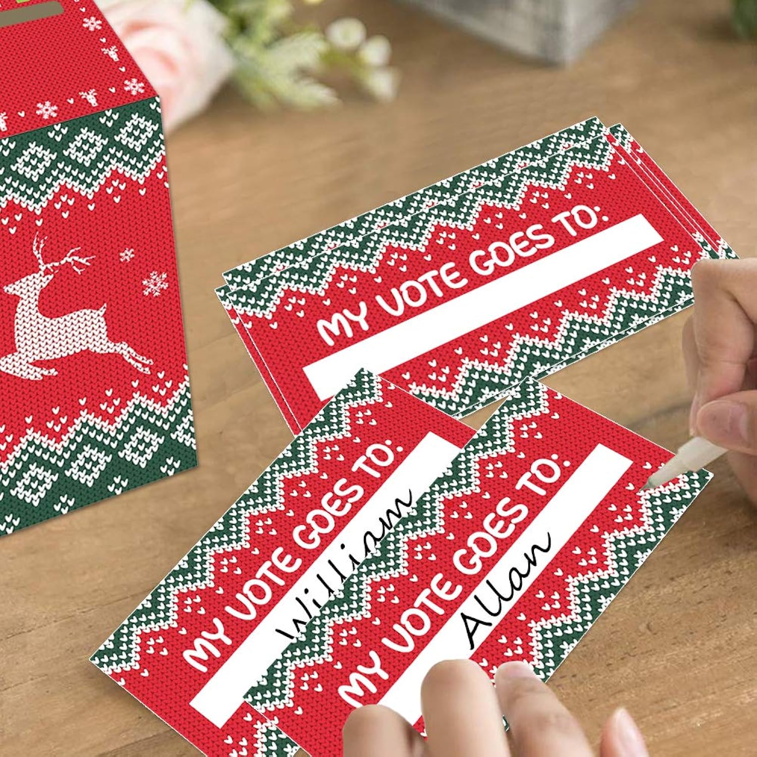 Ugly Sweater Contest Ballot Box And Voting Cards Set For Christmas New Year Party
