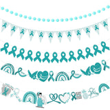 5 Pcs Teal Ribbon Wall Decor, Ovarian Cancer Awareness Banner