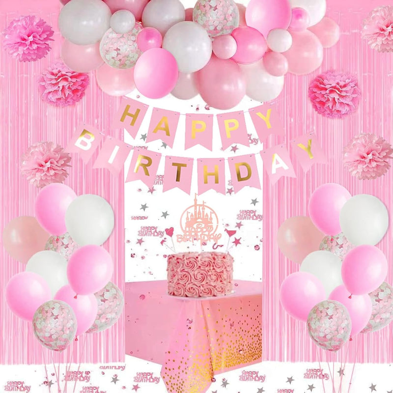 Pink Birthday Party Decorations, Happy Birthday Decorations For Girls