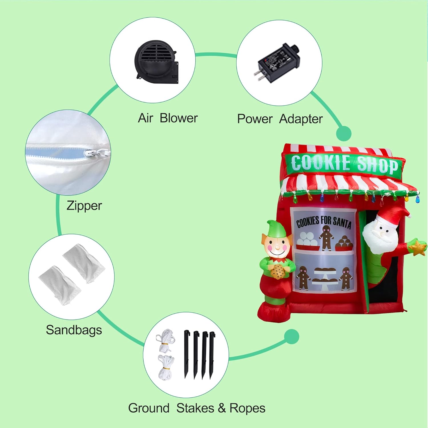6Ft Christmas Inflatable Santa Elf Cookie Shop Decoration With Led Lights Outdoor Yard Easter Blow Up Decorations Inflat