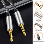 Male To Male Audio Cable 20Ft,4 Pole Hi-Fi Stereo Sound 3.5Mm Aux Cable Adapter/Auxiliary Cable/Aux Cord Compatible All 3.5Mm-Enabled Devices For Car (20Ft, Silver)
