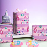 6Th Birthday Wrapping Paper Sheet - 6 Sheets Pink Happy Bday With Floral Design Folded Flat For Birthday, Party, Baby Showers - 19.7 Inch X 27.5 Inch Per Sheet