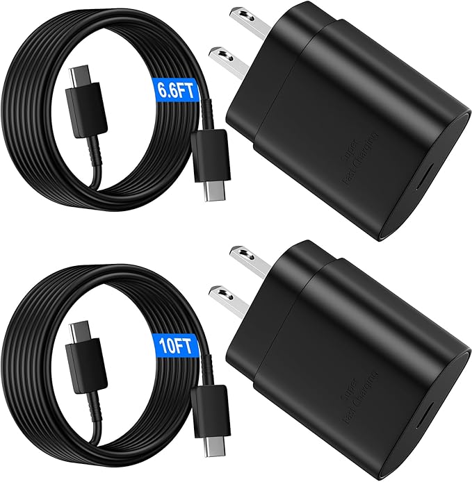 25W USB C Super Fast Charger with 10FT & 6.6FT Type C Cable for Samsung Galaxy S26 S25 S24 S23 Android