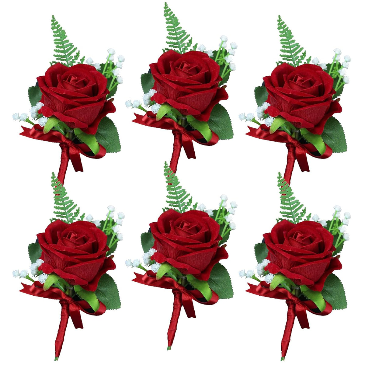 6Pcs Boutonnieres For Men Wedding Boutonnieres With Pins For Groom Red Rose Boutonnieres For Wedding Prom Homecoming Boutineers Flowers