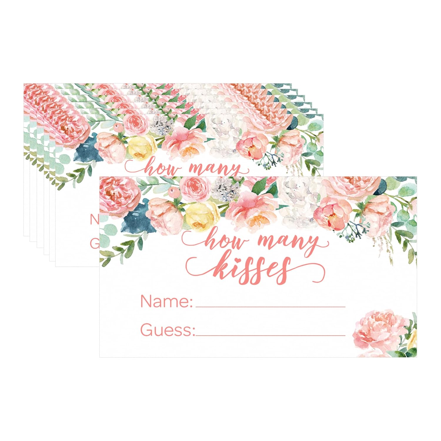 Baby In Bloom Baby Shower How Many Kisses For The Mommy To Be Game, Pink Floral Boho Girl Guess How Many Game (Extra Cards)