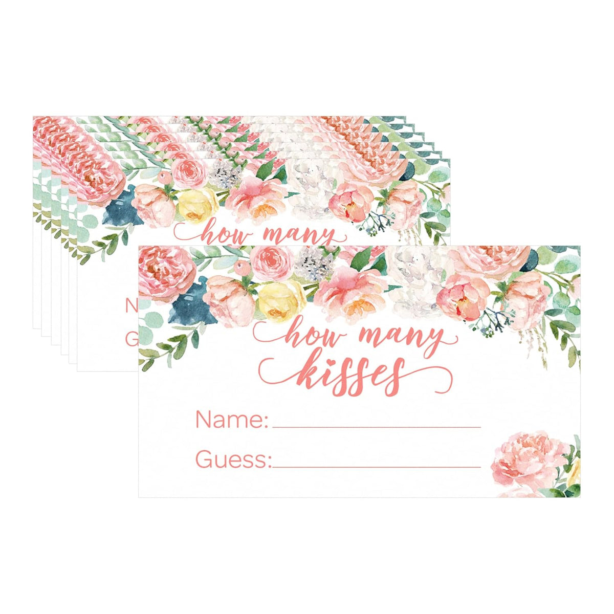 Baby In Bloom Baby Shower How Many Kisses For The Mommy To Be Game, Pink Floral Boho Girl Guess How Many Game (Extra Cards)