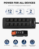 Weatherproof Surge Protector Power Strip with 12 Outlets and 4 USB Ports for Home and Office