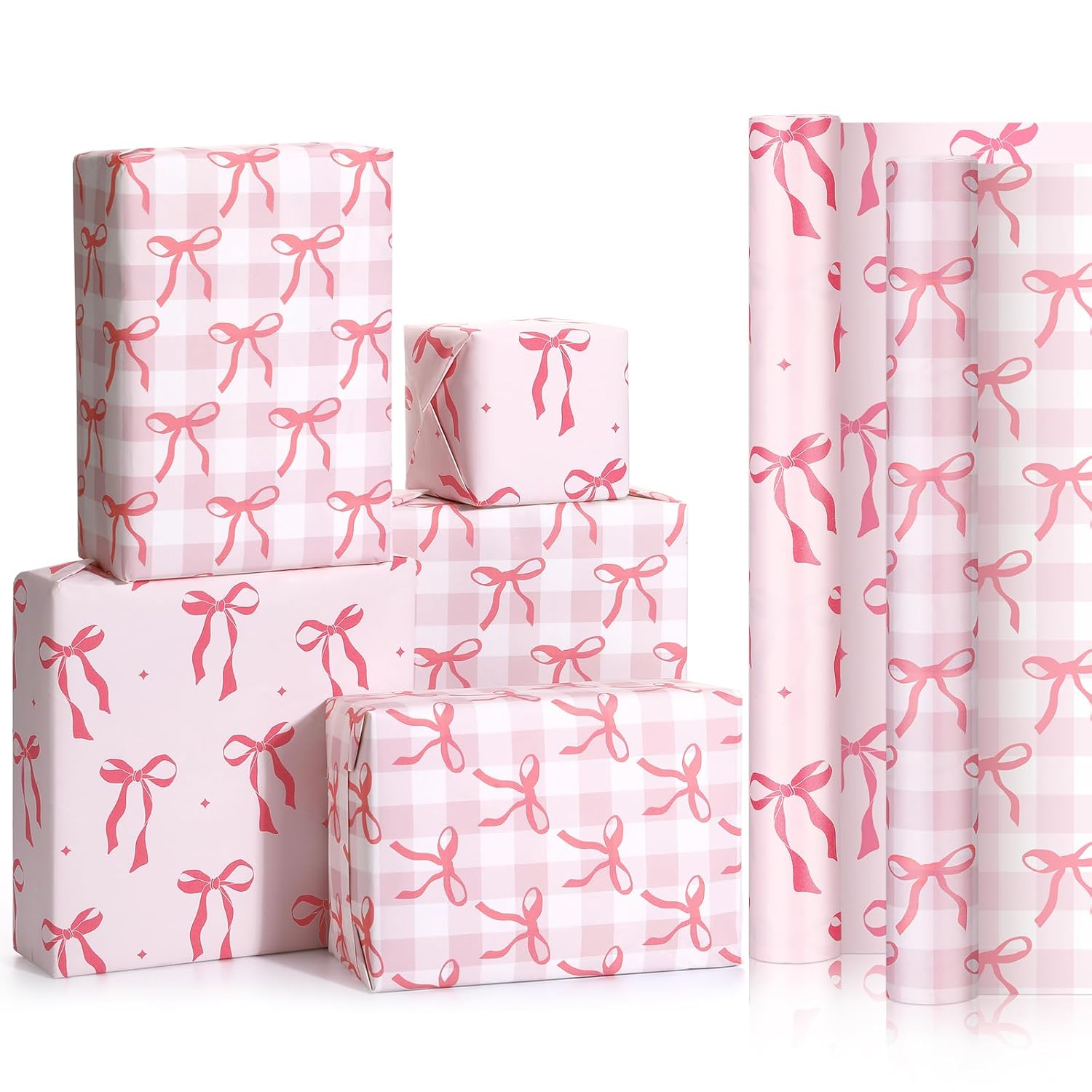 Pink Bow Wrapping Paper 2 Rolls - 17X16.5 Ft Each - Kraft Gift Wrap Supplies Decorations For Valentine'S, Girls Birthday, Christmas, Wedding, Baby Shower, 2 Design