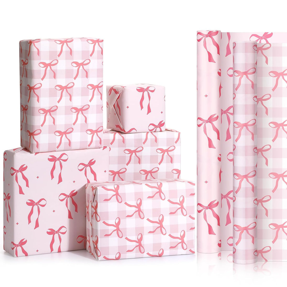 Pink Bow Wrapping Paper 2 Rolls - 17X16.5 Ft Each - Kraft Gift Wrap Supplies Decorations For Valentine'S, Girls Birthday, Christmas, Wedding, Baby Shower, 2 Design