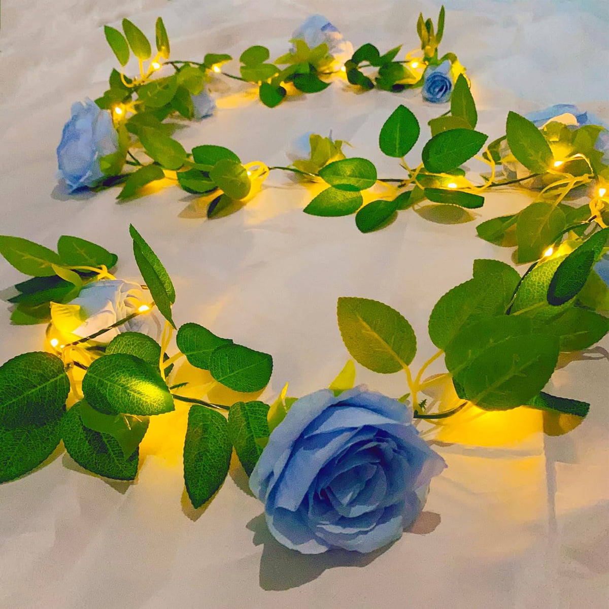 6.56Ft Artificial Rose Flower String Lights Battery Powered Flower Garland With 20 Led String Lights, Silk Rose Faux Floral Fairy Lights For Garden Table Wedding Diy Decor