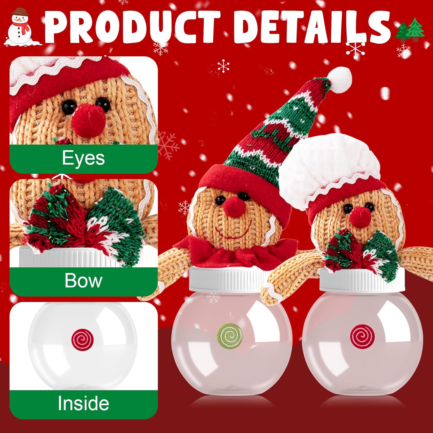 Christmas Candy Jar, Gingerbread Man Cookie Jars Holiday Candy Jar Multifunctional Material For Christmas Party Gifts, Xmas Stocking Fillers Or Company Holiday Gifts 2Pcs