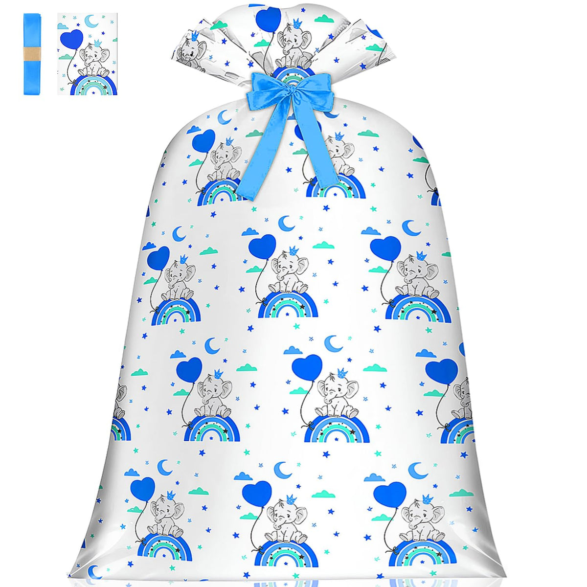 Extra Large Baby Gift Bag Baby Shower Bag Jumbo Giant,Xl Blue Elephant Rainbow Big Oversized Huge Gift Bag For Present Bluey Gift Wrap Plastic Bike Wrapping Bag For Large Gifts For Baby Boy(48Inch Blue 1Pack)