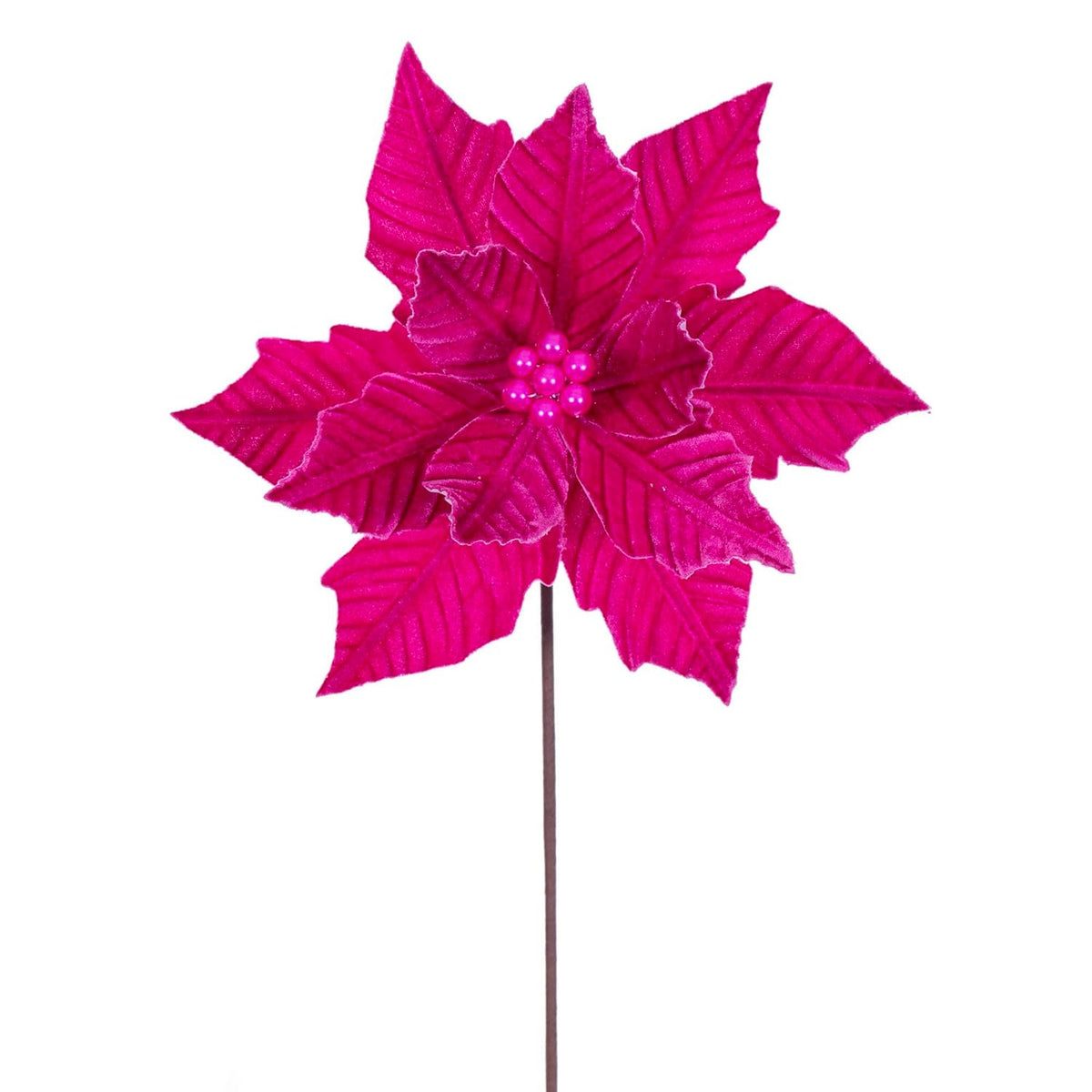 Vickerman 12" x 20" Fuchsia Velvet Razor Poinsettia Stem. It Includes Four Pieces per Bag.