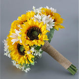 Artificial Sunflower Bouquet For Wedding Bridal Holding Flowers Fake Silk Sunflower With White Small Daisy Flower For Bride Bridesmaid Wedding Party Ceremony Table Centerpieces Decorations Yellow