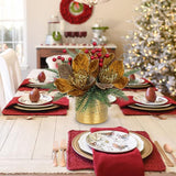 13 Inch Brown Christmas Table Centerpiece 5" Glitter Magnolia Flower And Berries Fir Greenery Artificial Christmas Floral Centerpiece In Ceramic Pot Tabletop Xmas Table Arrangement Decoration