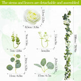 3 Pcs Total 18Ft Artificial Eucalyptus Flower Garland, Faux Eucalyptus Garland With White Roses Fake Flowers Vines For Centerpiece, Wedding, Party, Table, Background, Arch, Indoor Outdoor Decor
