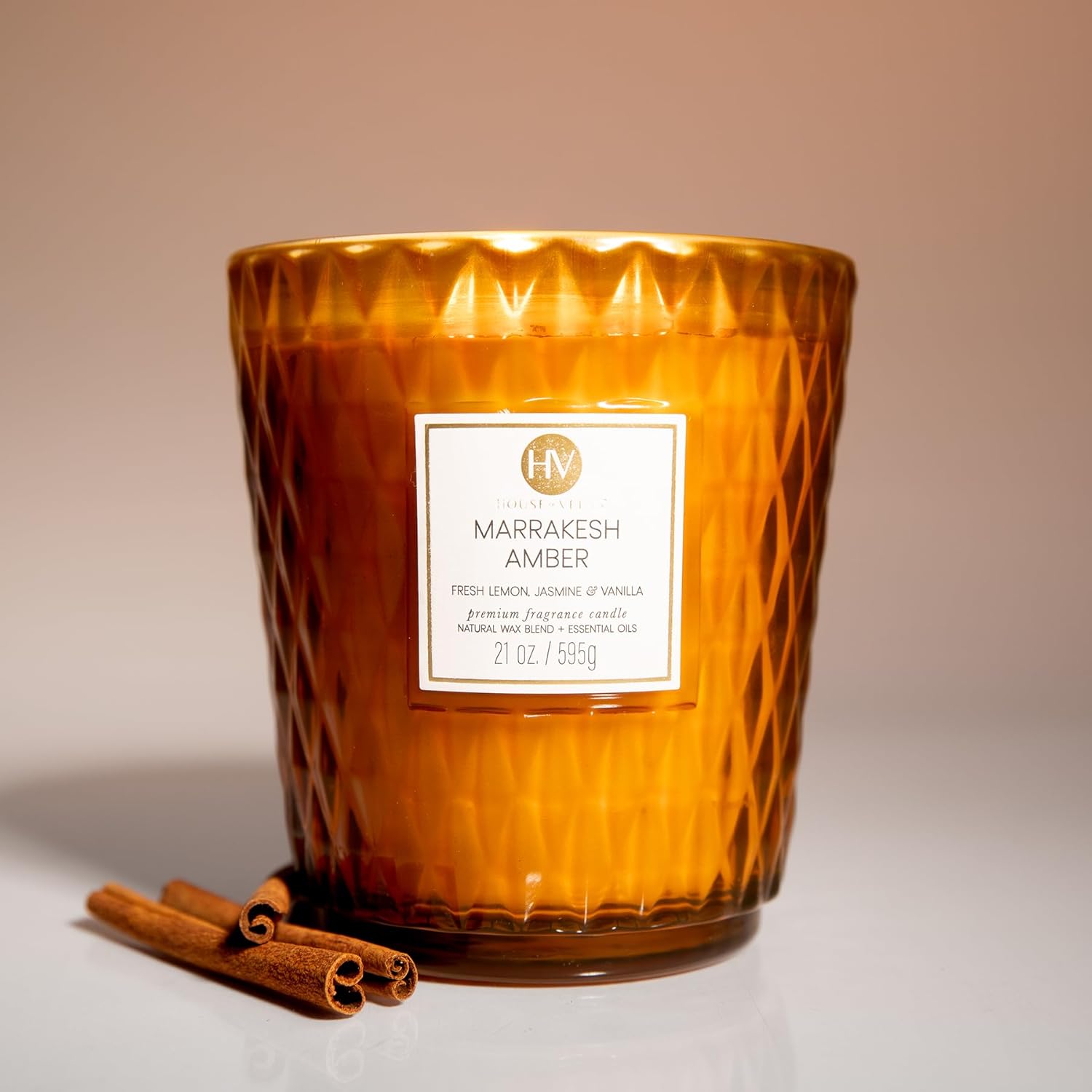 Diamante Candle Collection, 21 Oz, 3 Cotton Wicks, Marrakesh Amber, Large Glass Jar