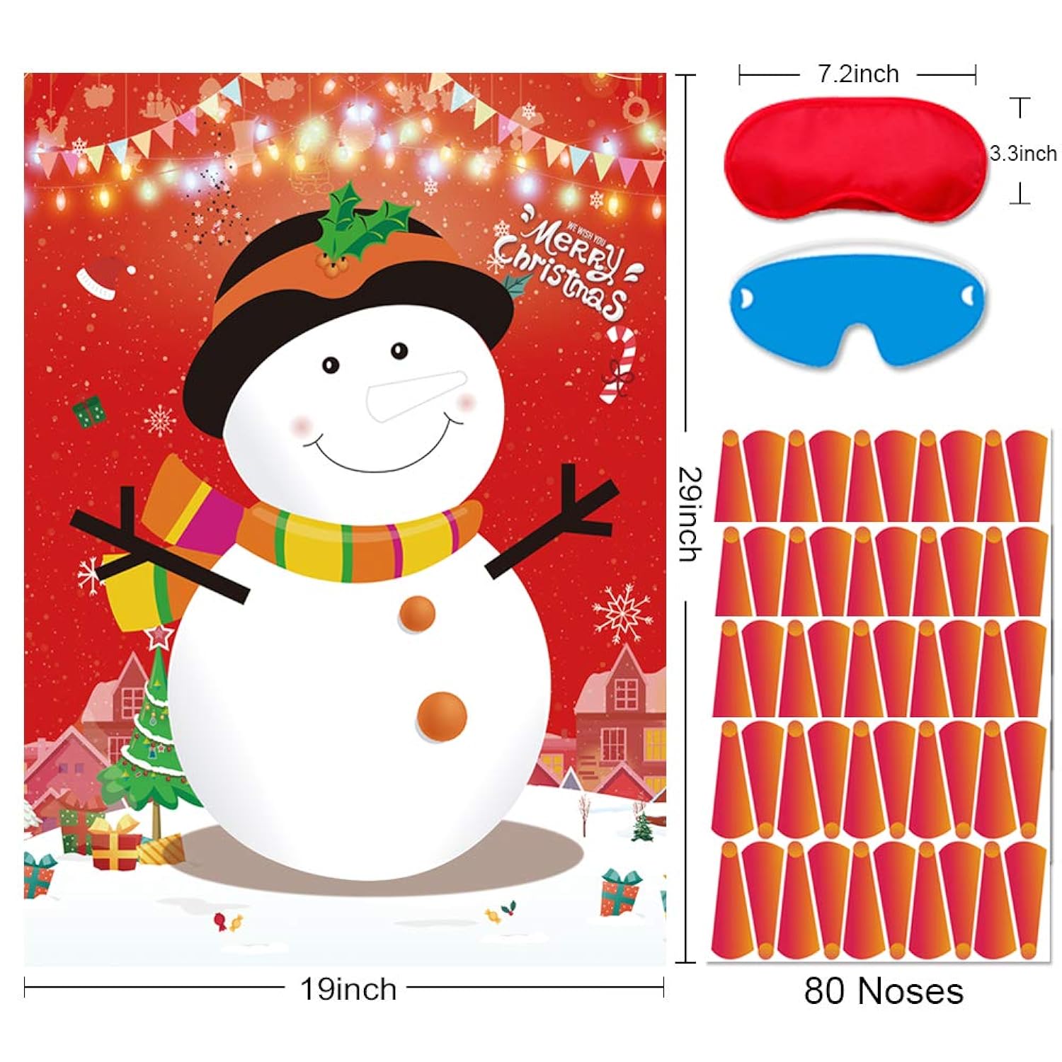 Pin The Nose On The Snowman Christmas Party Games For Kids Xmas Holiday New Year Game Favors Birthday Party Supplies - 80 Nose Stickers