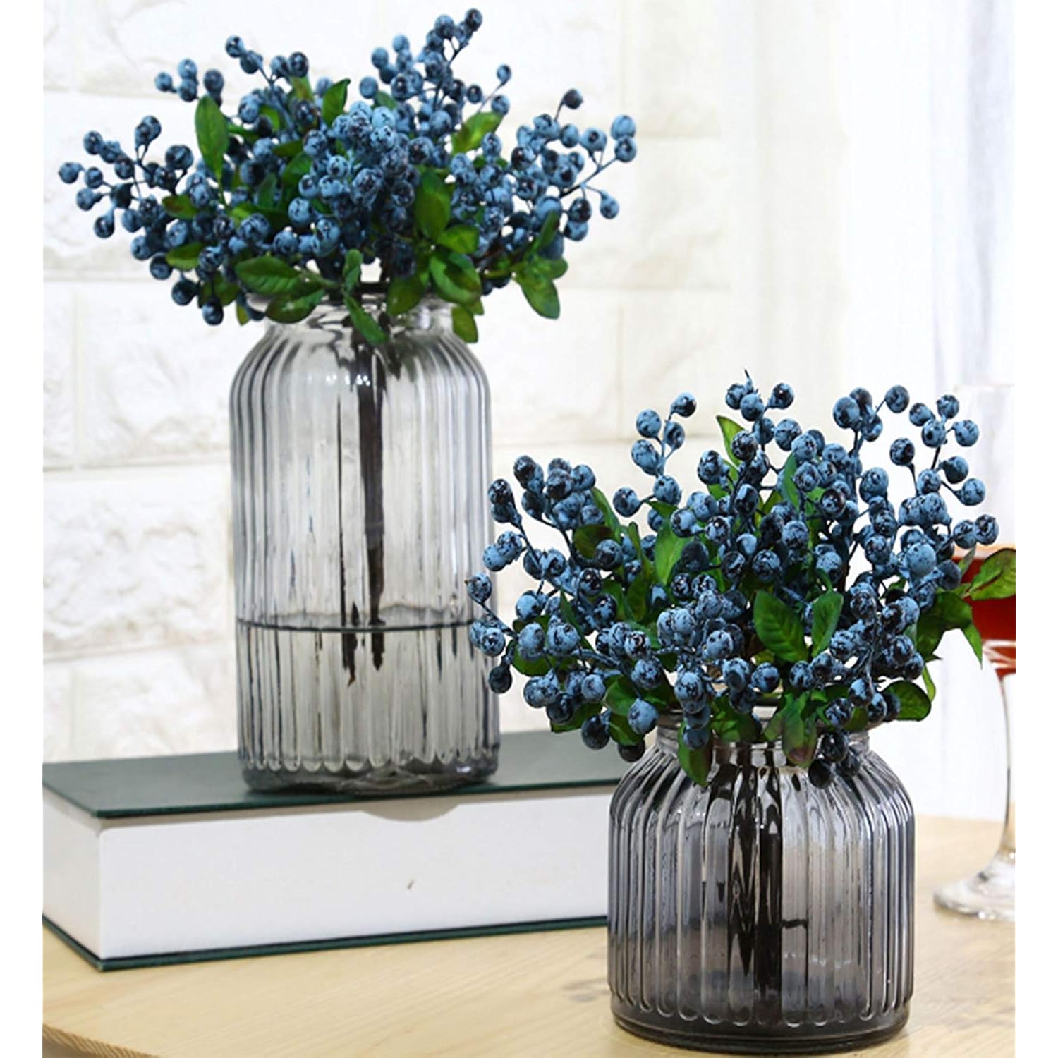 Fake Artificial Flowers California Berries Blueberry Fruit For Home Hotel Decor (Blue 20 Pack)