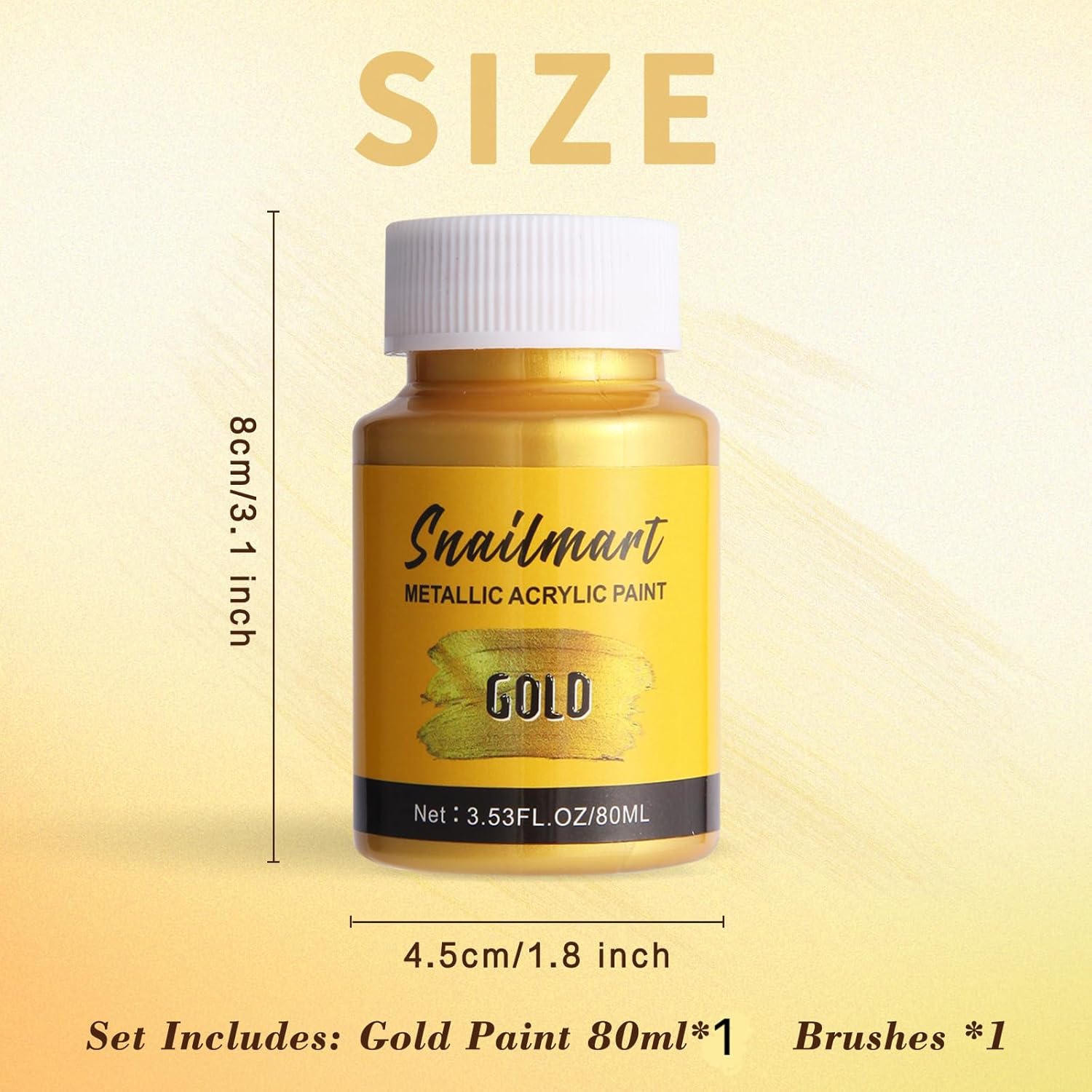 80Ml Acrylic Paint Metallic Gold With 1 Brushes,Gold Leaf Paint For Art Painting, Hand-Crafts, Non-Toxic, Non-Fading For Canvas, Wood, Fabric, Ceramic, Stone Craft Supplies (Glow-80Ml)