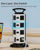 Power Strip Tower 14 Outlets 4 USB A 2 USB C 1875W 15A 6 Ft Extension Cord