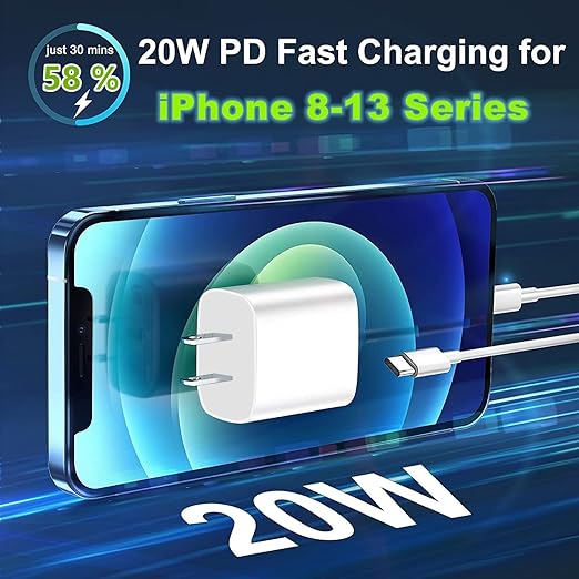 20W USB C Fast Charger with Lightning Cable for iPhone 14 13 12 11 XS XR X 8 SE iPad