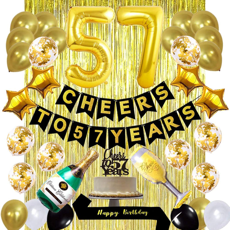 Gold 57Th Birthday Decorations Kit, Cheers To 57 Years Banner Balloons