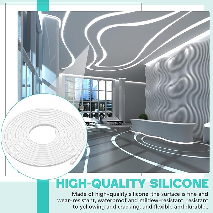 65.6FT Flexible Silicone LED Channel White 10x10mm Waterproof Neon Rope Tube for 6mm Strip Lights