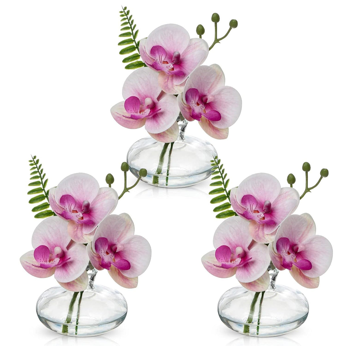 Pink Orchids Artificial Flowers Faux Orchids Arrangement In Clear Glass Vases Set Of 3 Real Touch Phalaenopsis Orchid Flowers Small Fake Orchid Centerpiece For Dining Room Table
