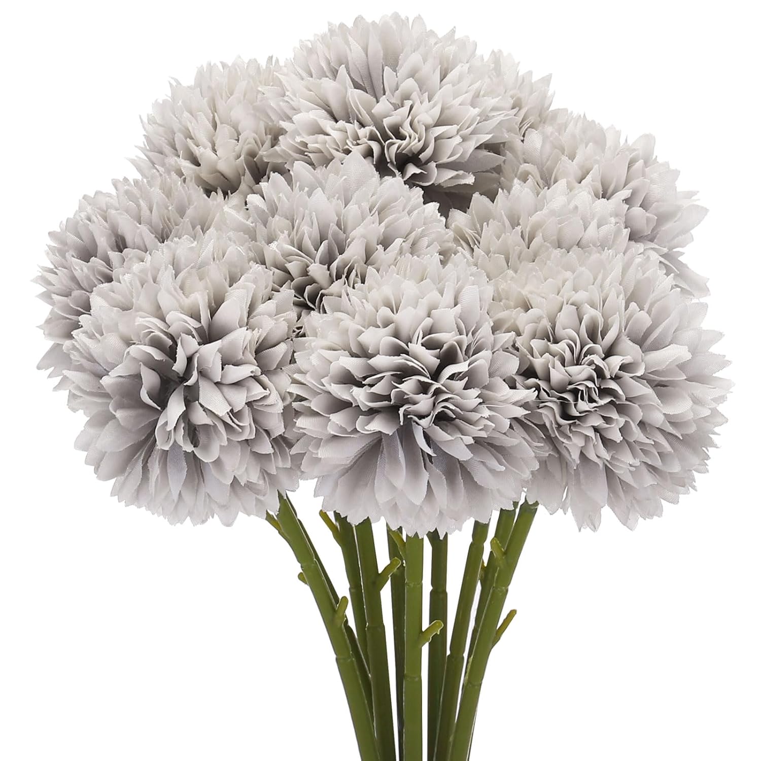 Artificial Flower Heads, Silk Chrysanthemum Ball Hydrangea Grey Faux Flowers For Diy Craft Wedding And Party Decoration Pack Of 10
