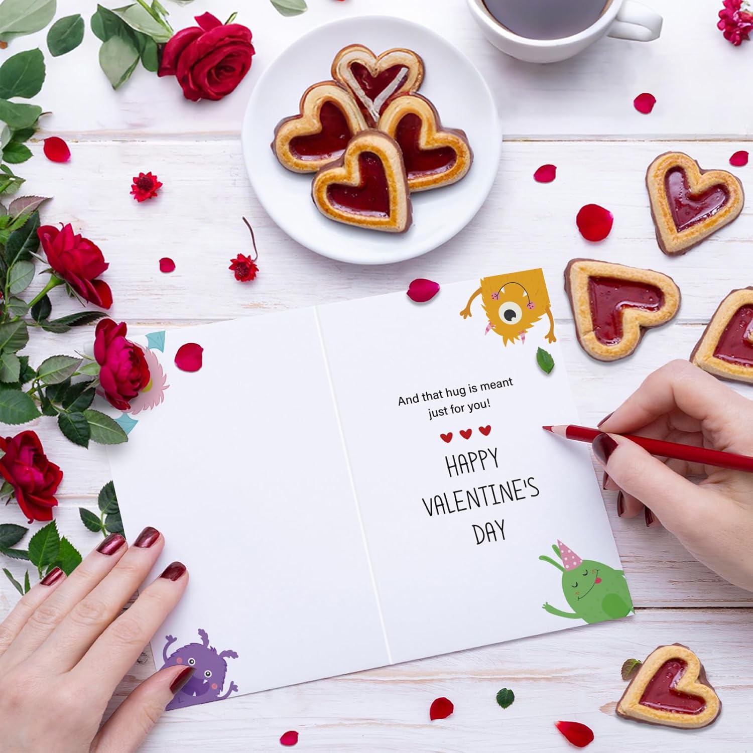 Funny Grandson Valentine'S Day Card Gift, Cute Monster Valentines Card For Grandson, Here'S A Monstrously Big Hug
