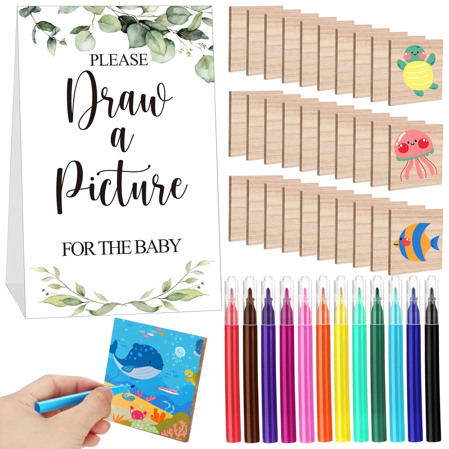 63 Pcs Baby Blocks For Baby Shower A Block Games Kit Sign Including 50 Diy Wooden Block 12 Acrylic Marker Baby Shower Game Prizes Gender Reveals Party Supplies
