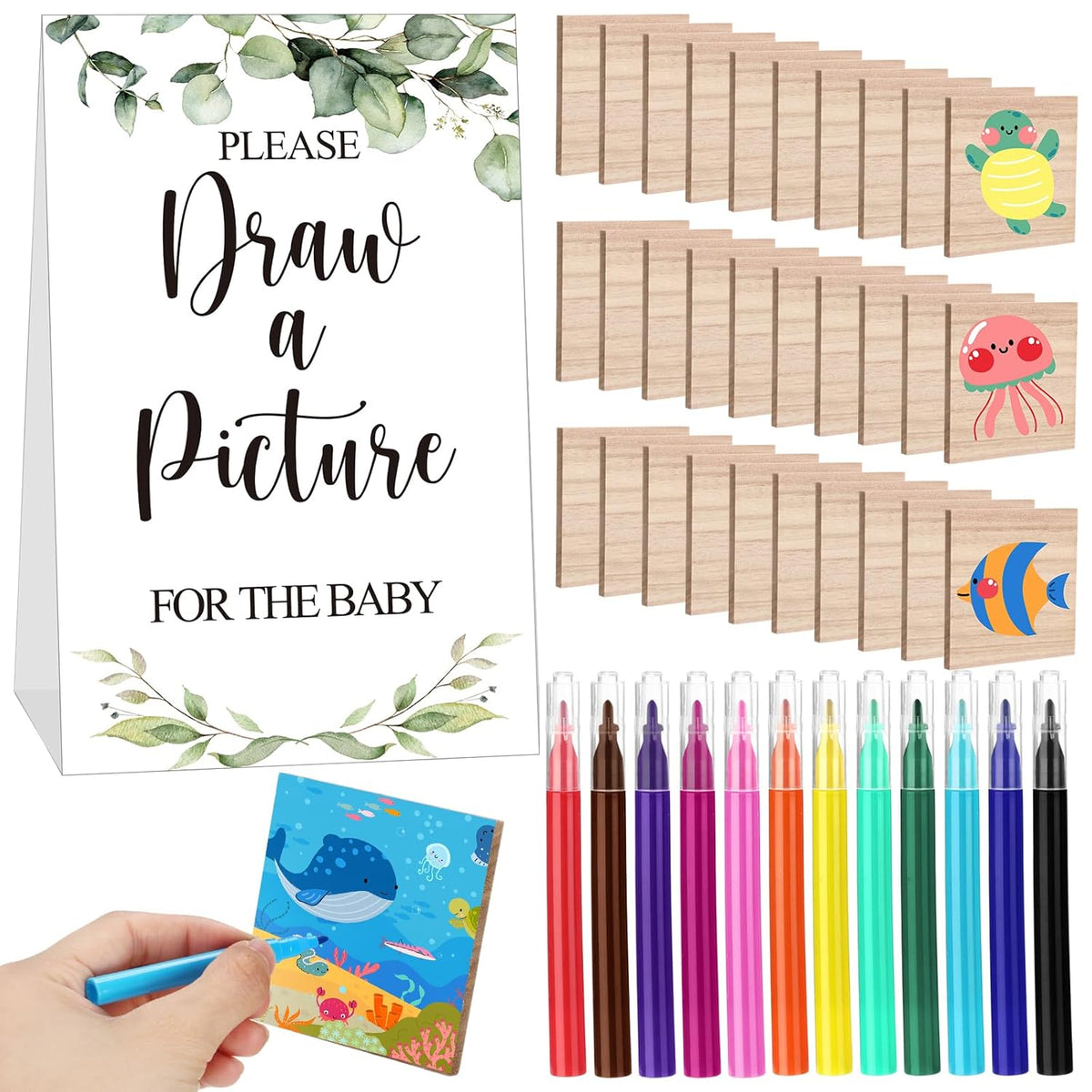 63 Pcs Baby Blocks For Baby Shower A Block Games Kit Sign Including 50 Diy Wooden Block 12 Acrylic Marker Baby Shower Game Prizes Gender Reveals Party Supplies