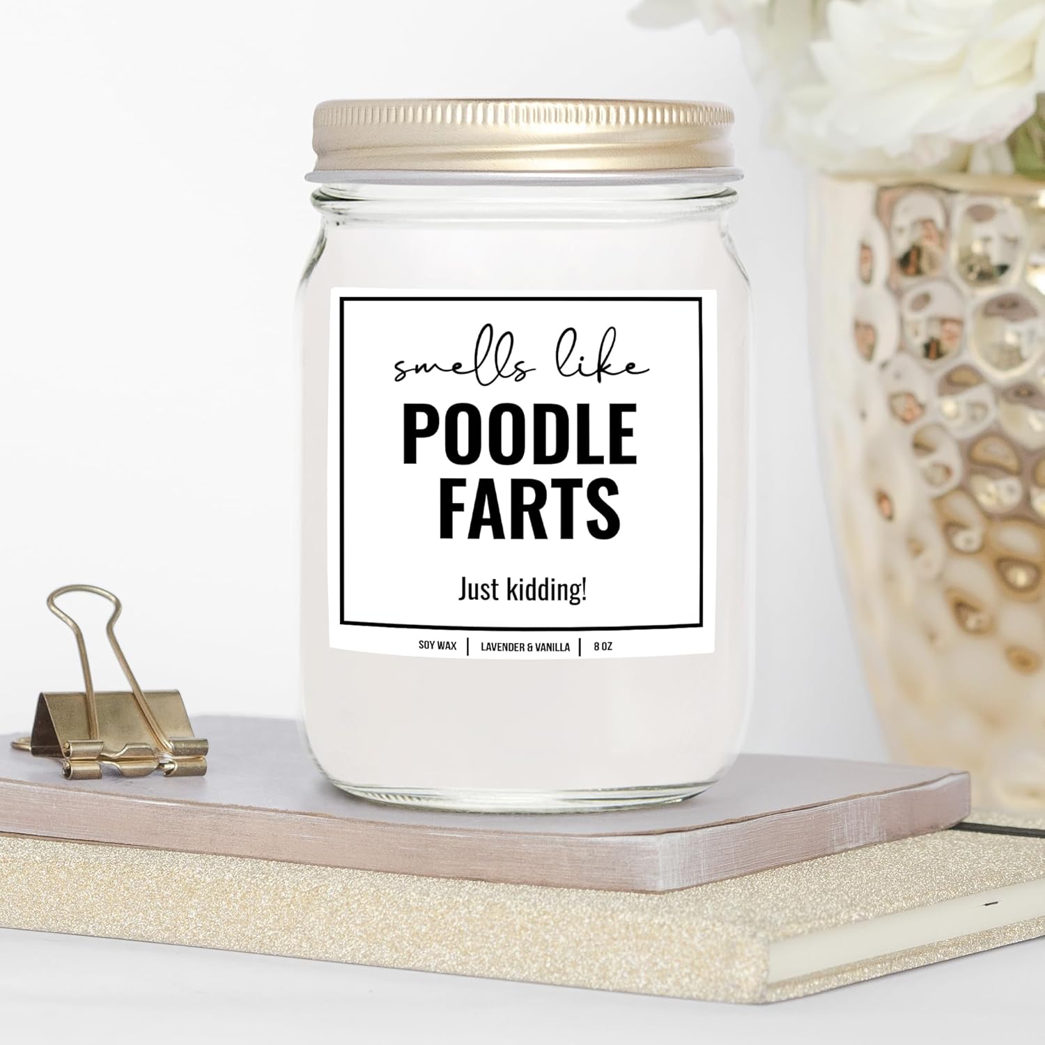 You Nique Designs Smells Like Poodle Farts Candle 8Oz - Funny Gifts For Poodle Lovers - Dog Farts Candle Poodle Gifts For Women, Men - Funny Poodle Dog Décor (Lavender & Vanilla)