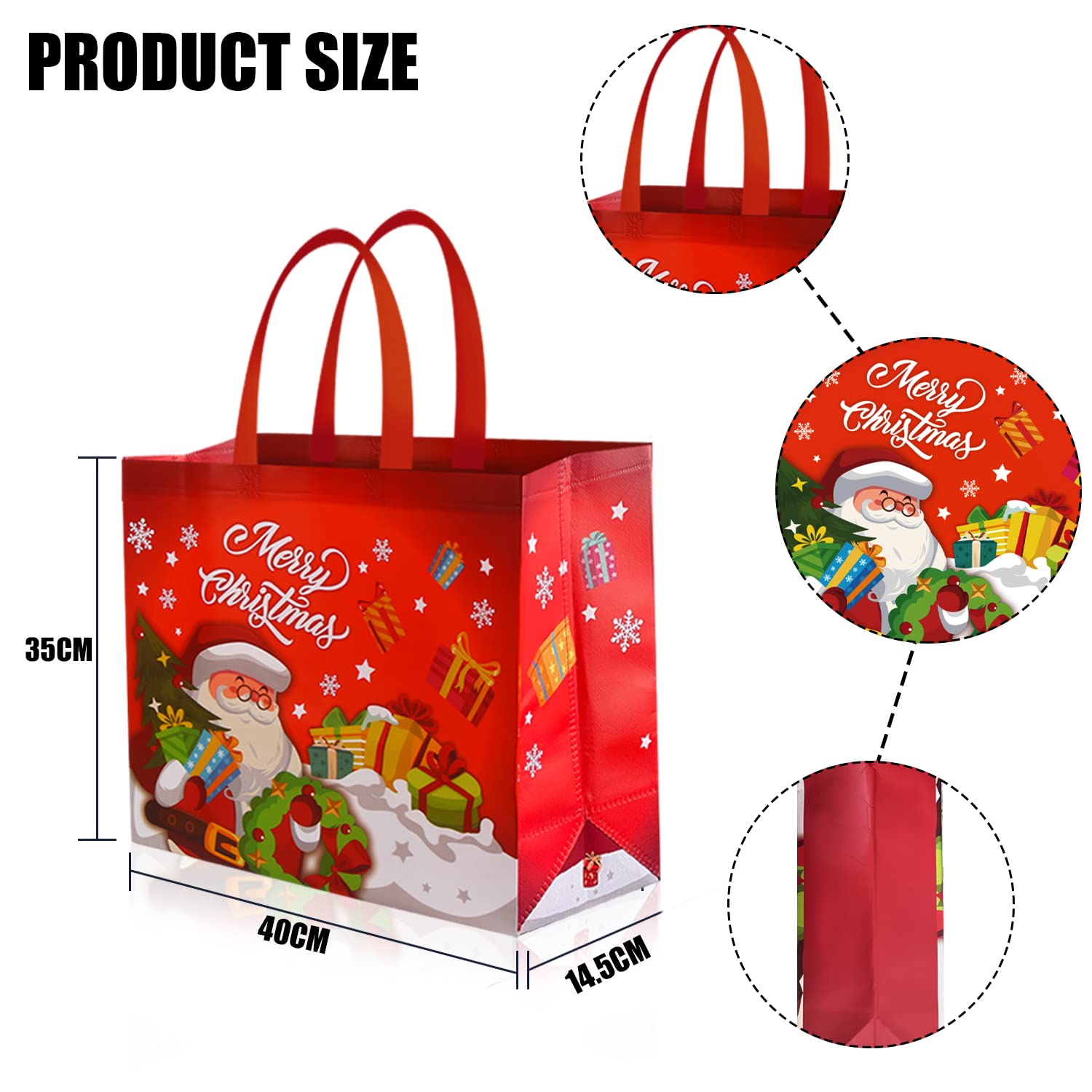 12 Pack Large Christmas Tote Bags With Handles, Reusable Non-Woven Gift Bag Grocery Shopping Totes For Xmas Holiday Party Supplies