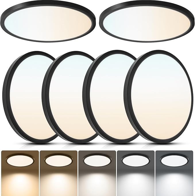 6 Pack 12 Inch Ultra Thin LED Flush Mount Ceiling Lights 24W 2640LM Black