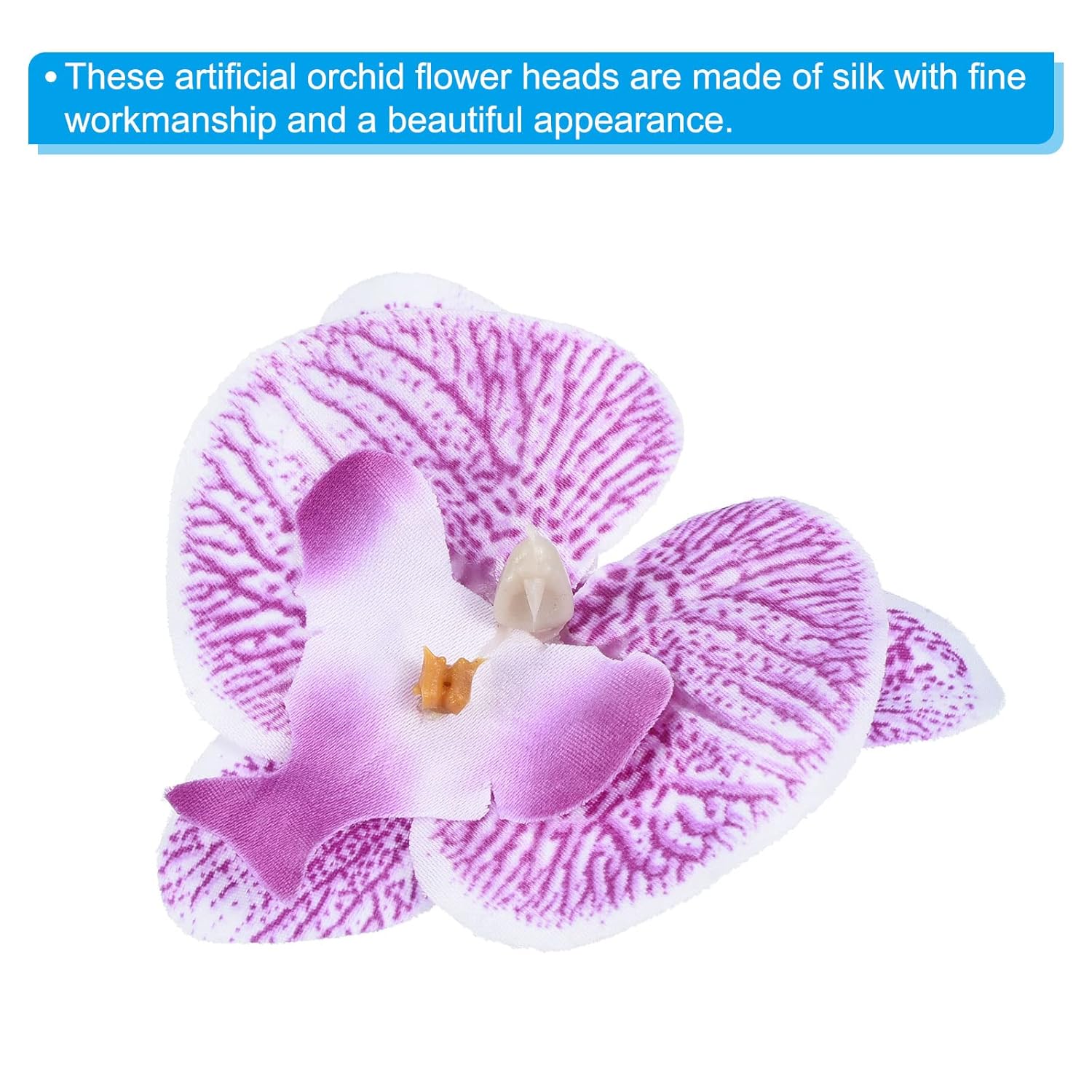 2.8" Artificial Orchid Flower Heads, 20 Pack Silk Phalaenopsis Fake Butterfly Orchid Heads For Wedding Floral Bouquet Decor Diy Craft Making, Purple