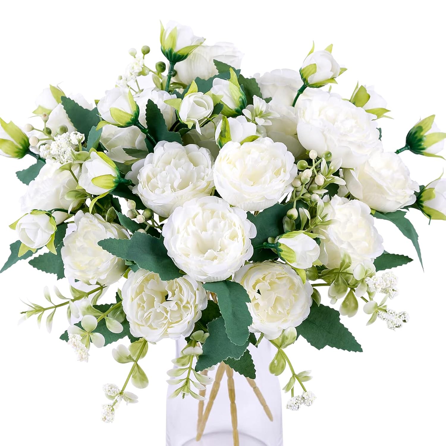 2 Bunches Peony Artificial Flowers White Flowers Silk Peonies Bouquets For Wedding Party Table Centerpieces Floral Arrangement Home Kitchen Decor