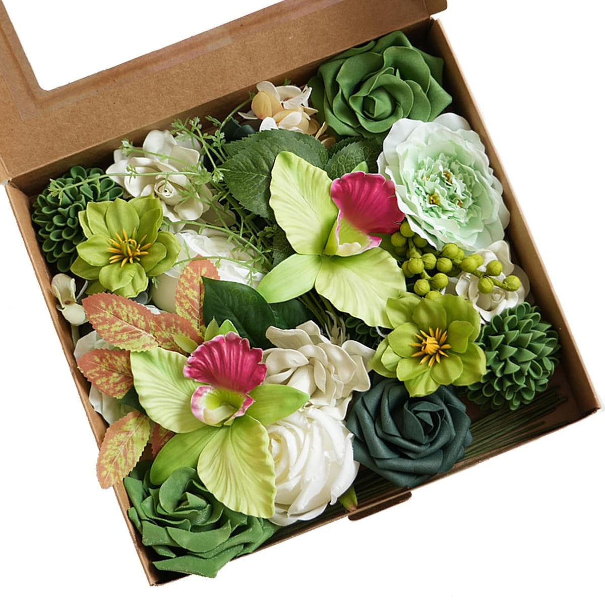 Sage Green Artificial Flowers Combo Set - Silk Roses Orchid Hydrangea For Wedding Bouquets, Diy Bridal Flower Arrangements, Wedding Table Centerpieces For Receptions, Green Flowers For Home Decor