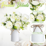 6 Sets Artificial Peonies Flower Peony Bouquet With Galvanized Metal Pot Silk Fake Peonies Faux Flower Arrangements For Wedding Table Centerpiece Party Home Room (White)