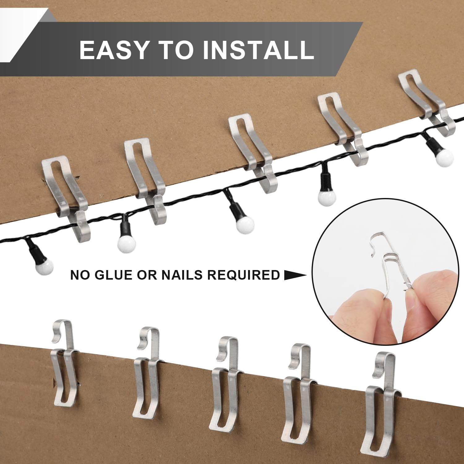 100Pcs Christmas Light Clips, Metal Gutter Clips Hangers Hooks For Outdoor String Fairy Lights Roof Hanging Holiday Xmas Outside Decorations