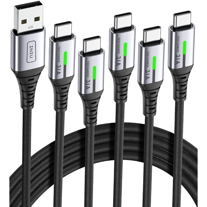 Usb C Cable, [5 Pack 3.1A] Qc Fast Charging Usb Type C Cable, Nylon(3.3+3.3+6.