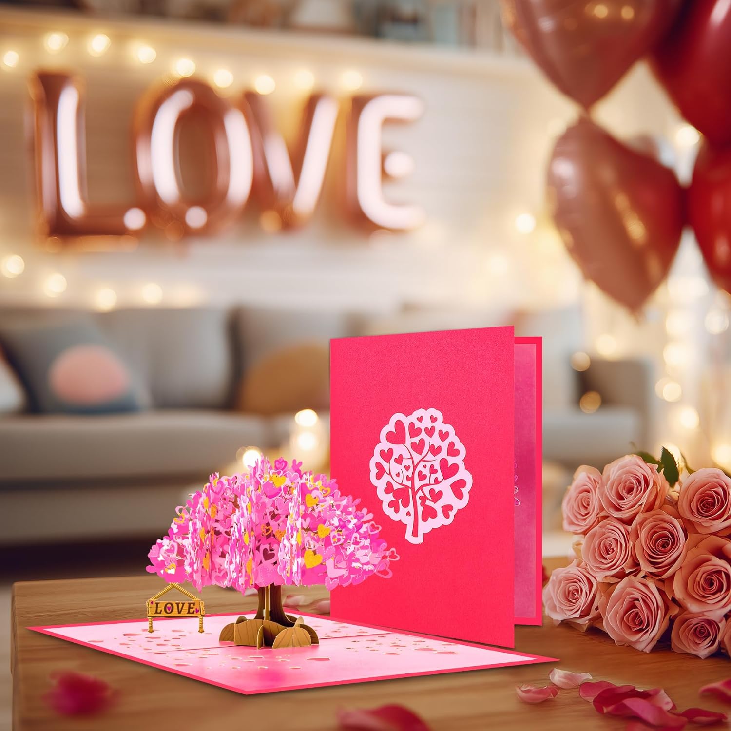 Pop Up Anniversary Card, 3D Love Tree Hearts Valentines Day Card For Her, Wife, Husband, Him, Couple,Romantic Gift For Wedding, Birthday, Mothers Day