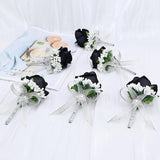 6Pcs Black Rose Boutonniere For Men, Groom Groomsmen Best Man Artificial Flowers Boutonnieres Suit Decoration, For Wedding Homecoming Formal Dinner Prom Party