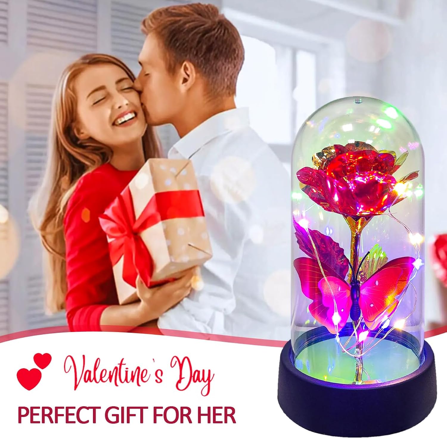Glass Rose In Glass Dome, Light Up Flower, Eternal Roses - Valentines Day Gifts For Her, Mothers Day Roses Gifts For Mom, Womens Gifts For Christmas - Galaxy Rose, Birthday Gift