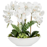Orchid Artificial Flowers 18In White Fake Orchid Silk Flowers With Ceramic Pot Faux Orchid Arrangement For Home Office Room Coffee Table Centerpiece Modern Decoration