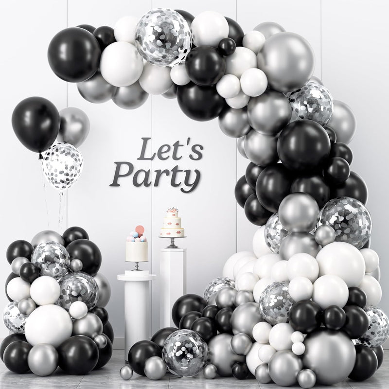 Black White Balloon Garland Kit 120Pcs Different Sizes 12/10/5 Inch Ma