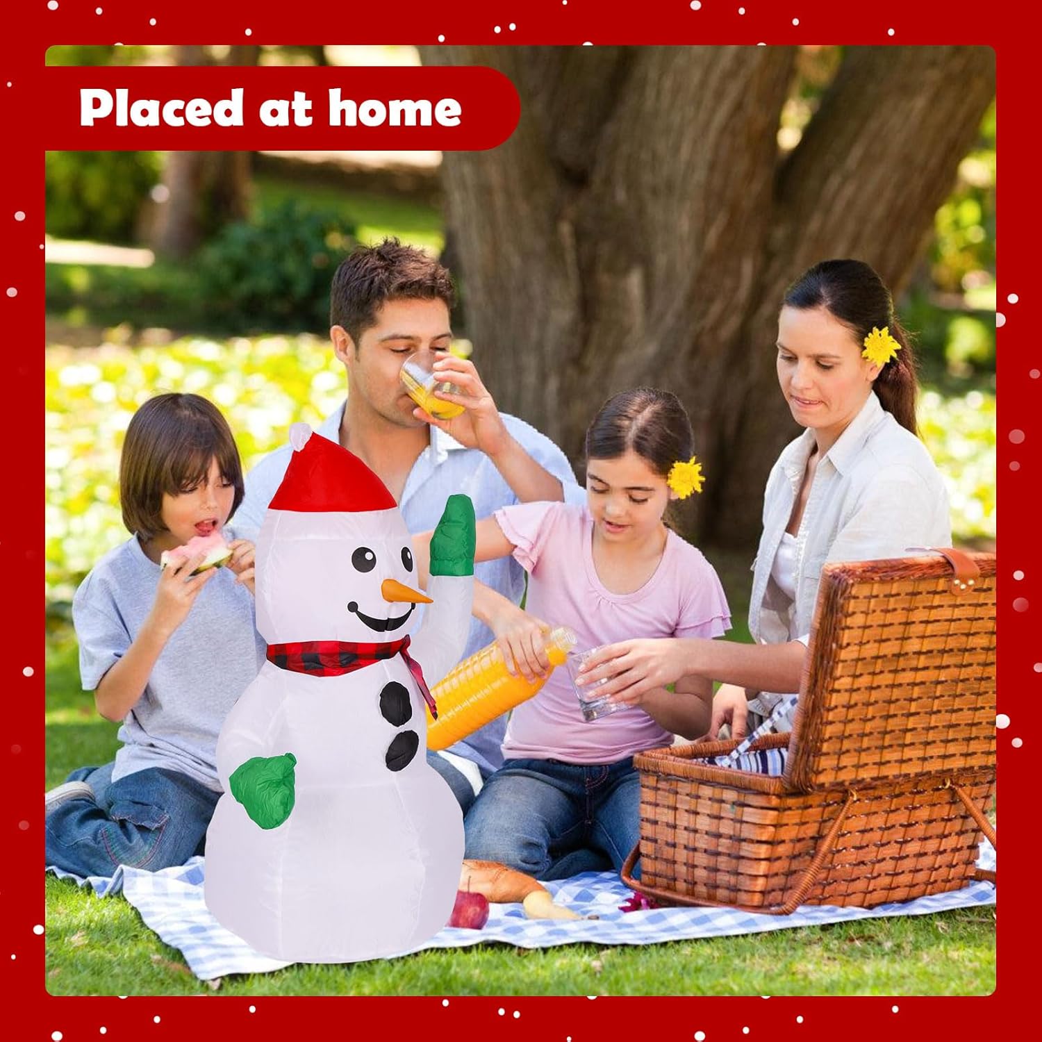 3Ft Christmas Inflatable Outdoor Decorations Snowman With Red Hat, Blow Up Yard Decorations With Built-In Led Lights For