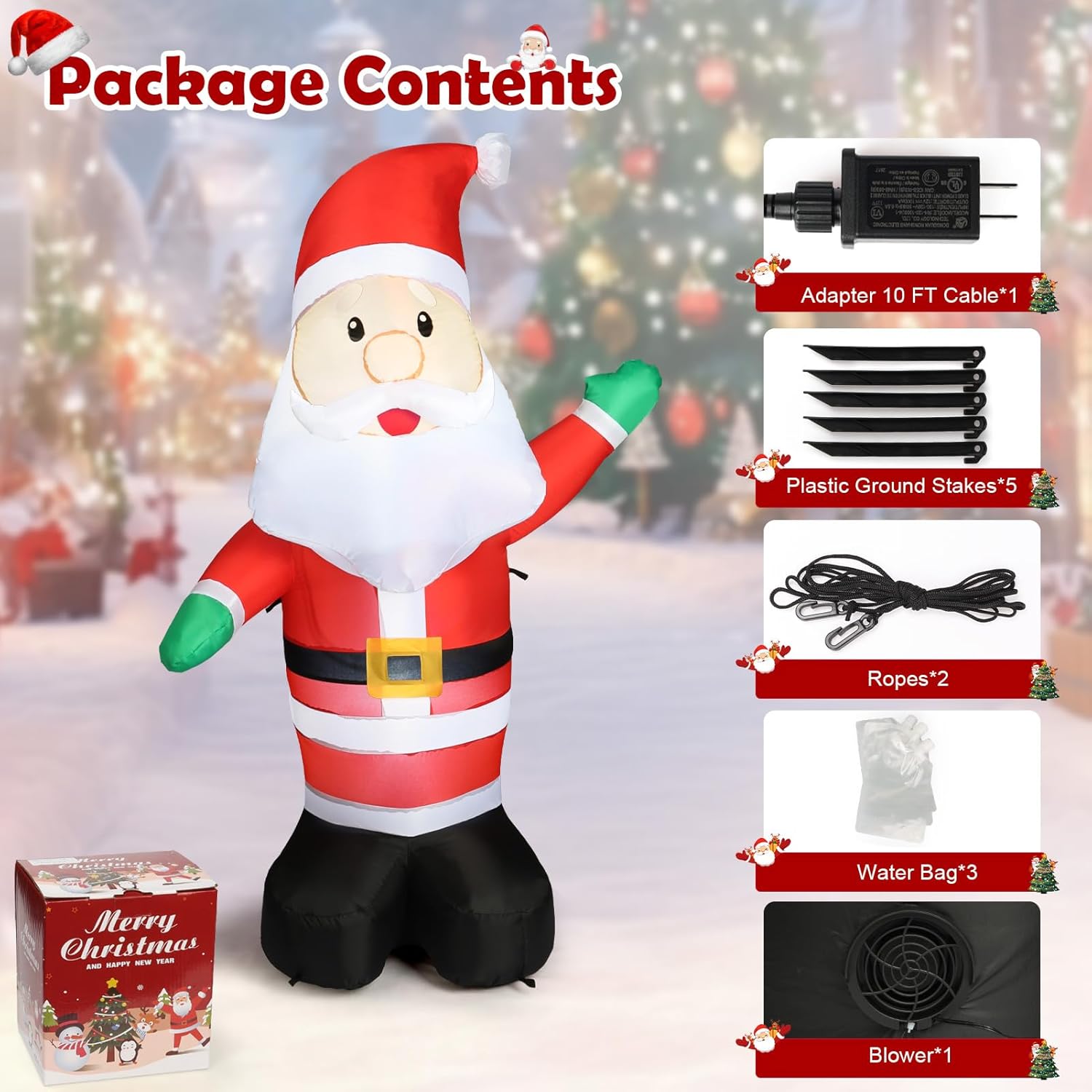 5Ft Christmas Inflatable Hello Santa Claus, Christmas Blow Up Yard Outdoor Decor With Build In Leds, Xmas Inflatables Fo